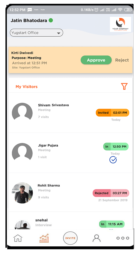 Truein Member App Home Page